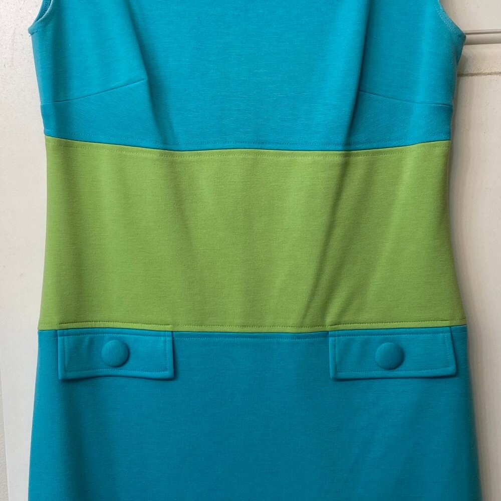 JUST TAYLOR Blue/Green Color Block 70s Style Knit Dress Size 10